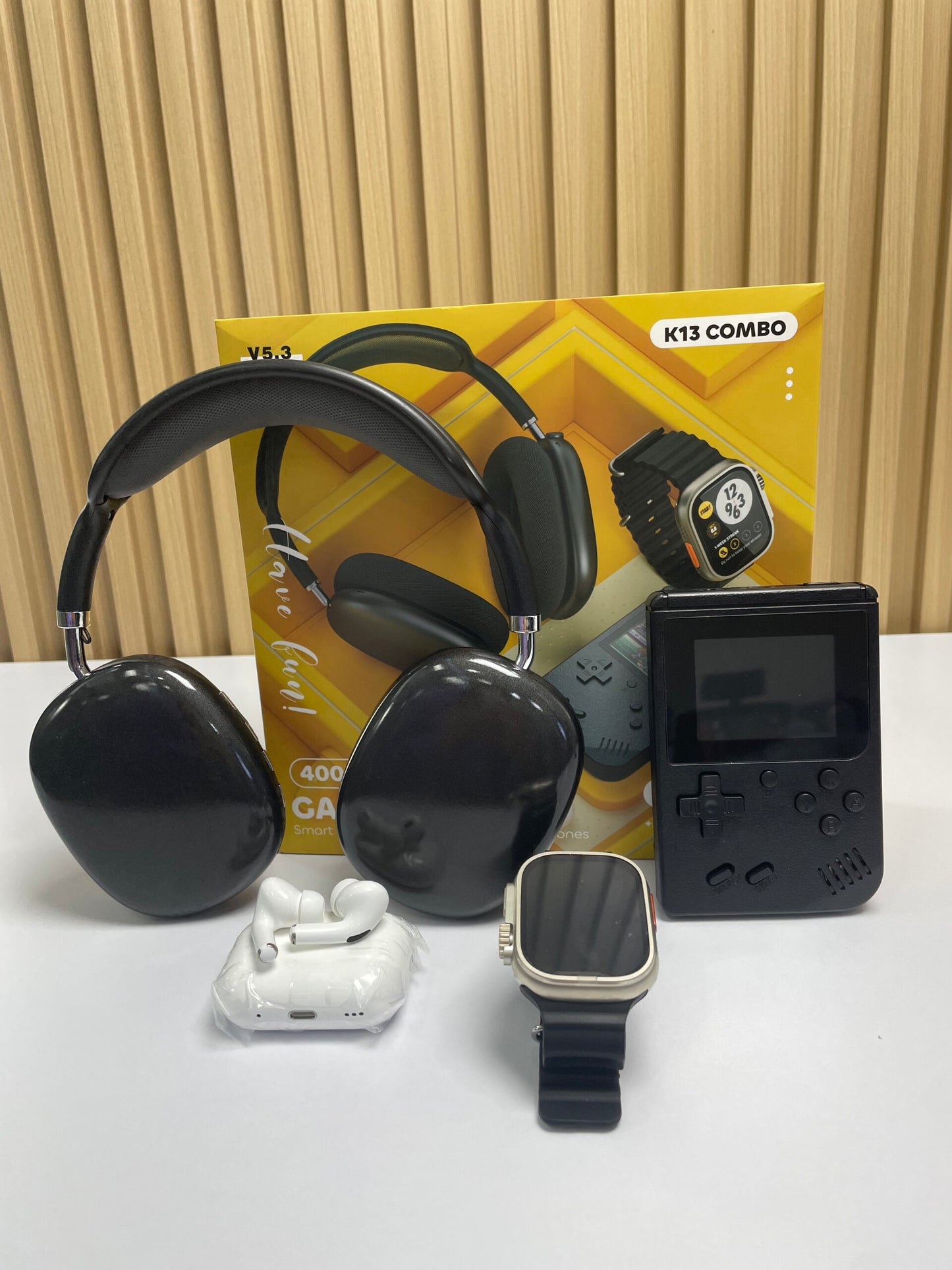 🚀Combo K13 Smartwatch, AirPods, Game Boy y Diadema😱