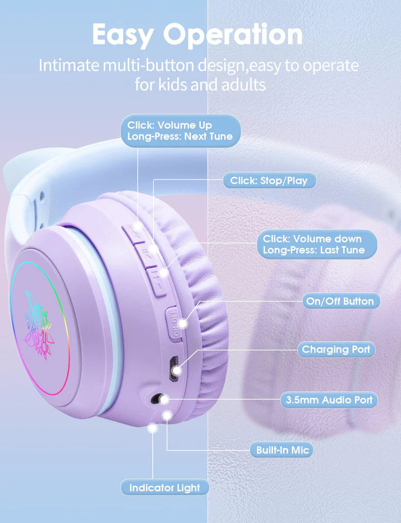 Audifonos Inalámbricos Diadema Onikuma B90 orejas de gato incluye soporte