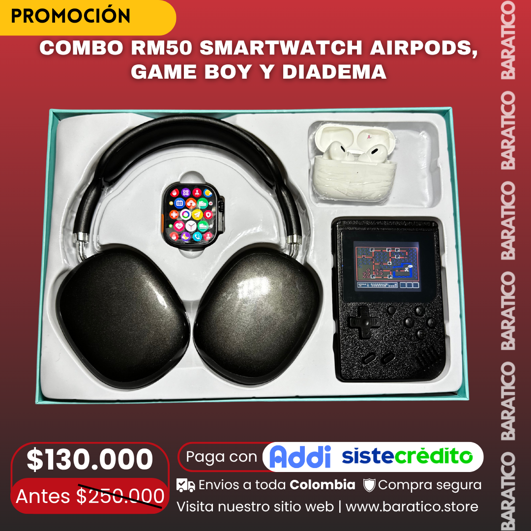 COMBO RM50 SMARTWATCH AirPods, Game Boy y Diadema👌