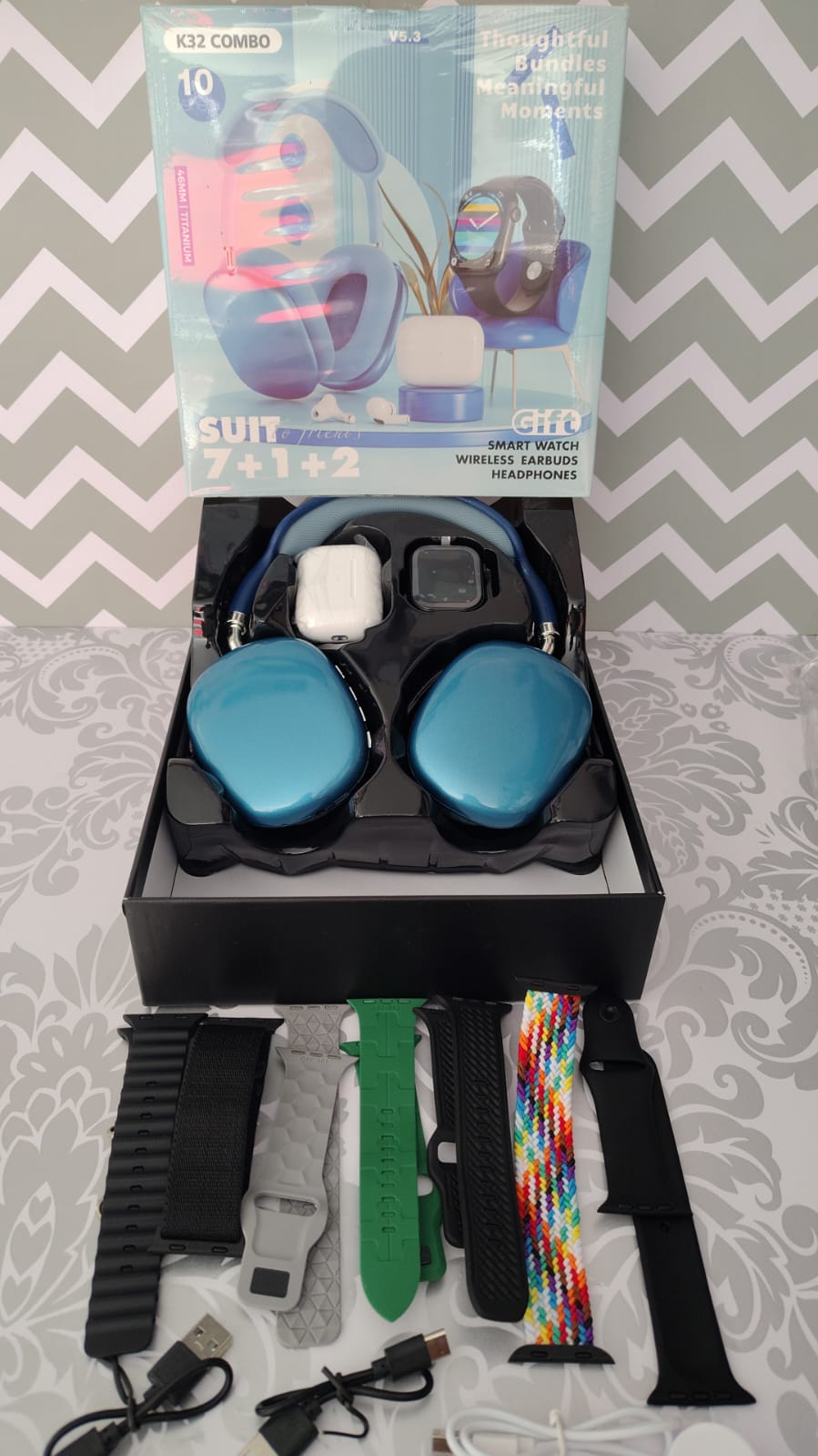 COMBO K32 SMARTWATCH + 7 PULSOS , DIADEMA MAX, AIRPODS MAX
