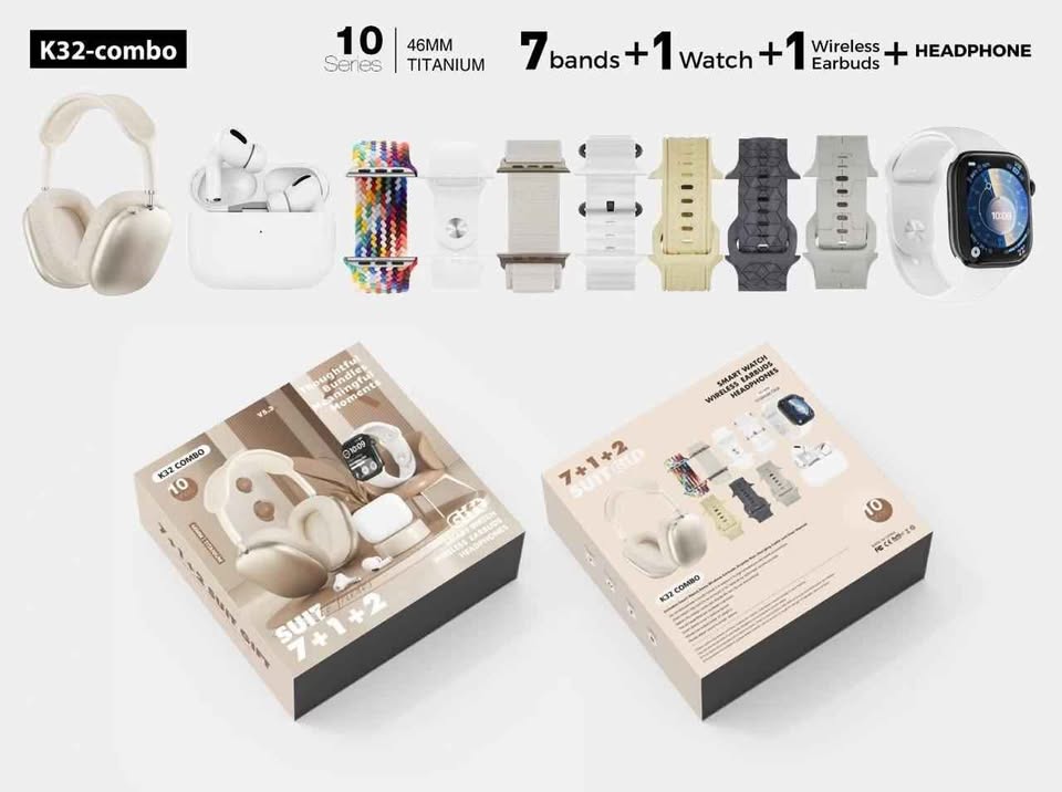COMBO K32 SMARTWATCH + 7 PULSOS , DIADEMA MAX, AIRPODS MAX