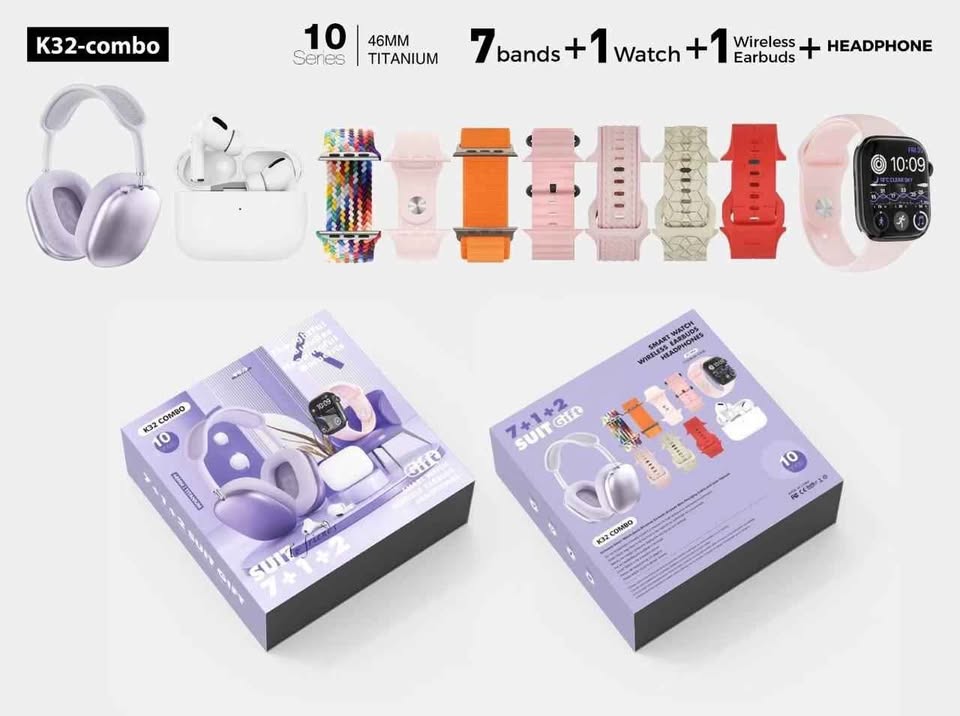 COMBO K32 SMARTWATCH + 7 PULSOS , DIADEMA MAX, AIRPODS MAX