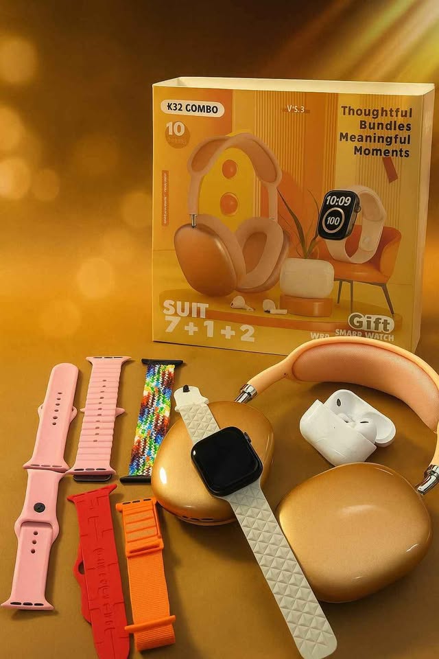 COMBO K32 SMARTWATCH + 7 PULSOS , DIADEMA MAX, AIRPODS MAX