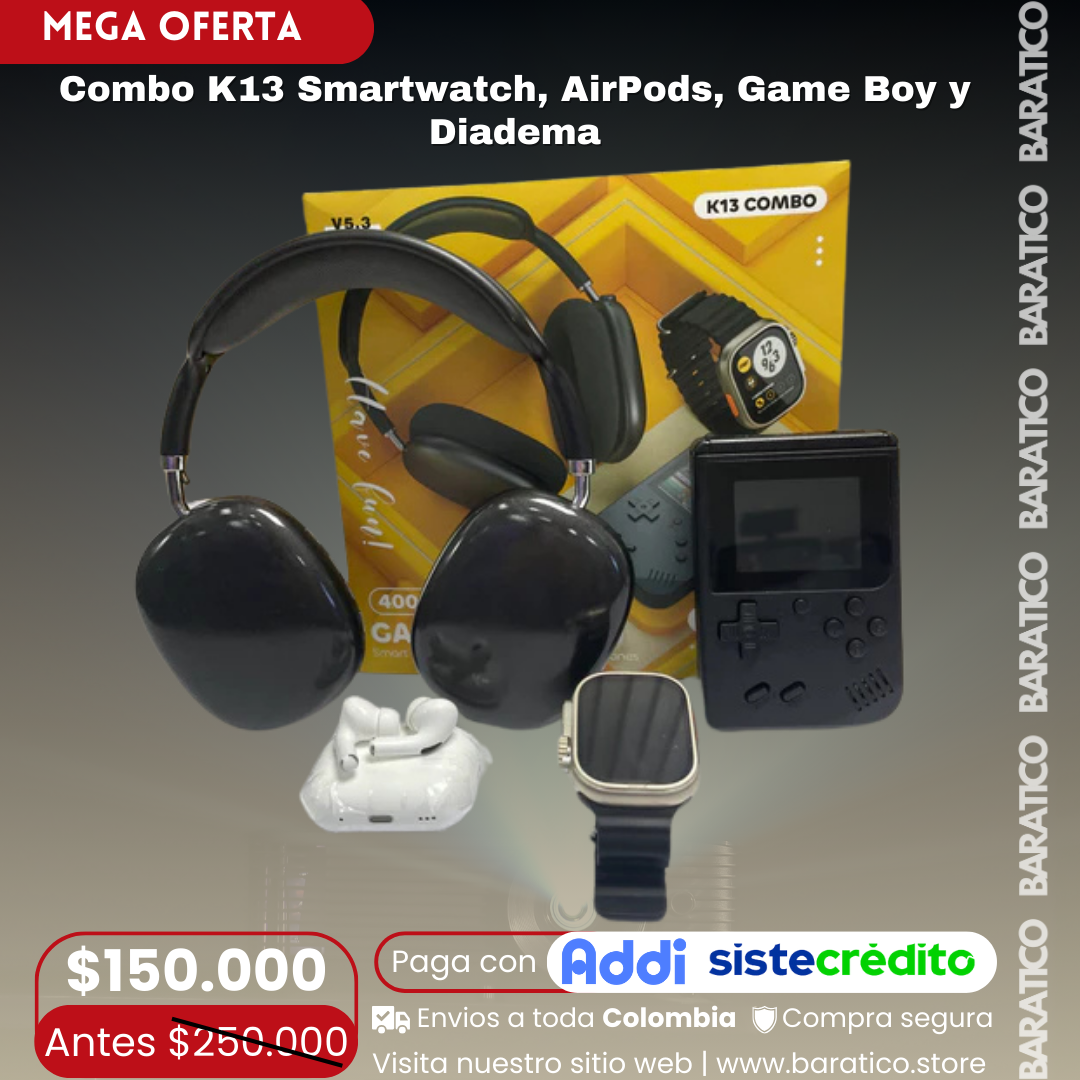 🚀Combo K13 Smartwatch, AirPods, Game Boy y Diadema😱