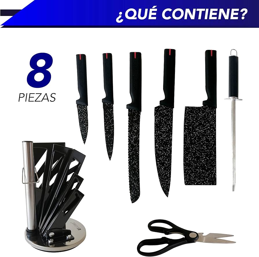 Set de cuchillos x8 con base giratoria