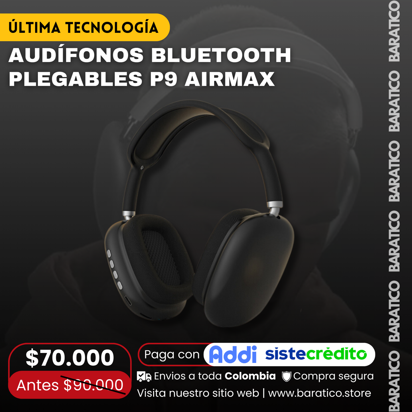 Audífonos Bluetooth Plegables P9 Airmax Diadema ⭐PRECIO : $70.000 🧑🎄