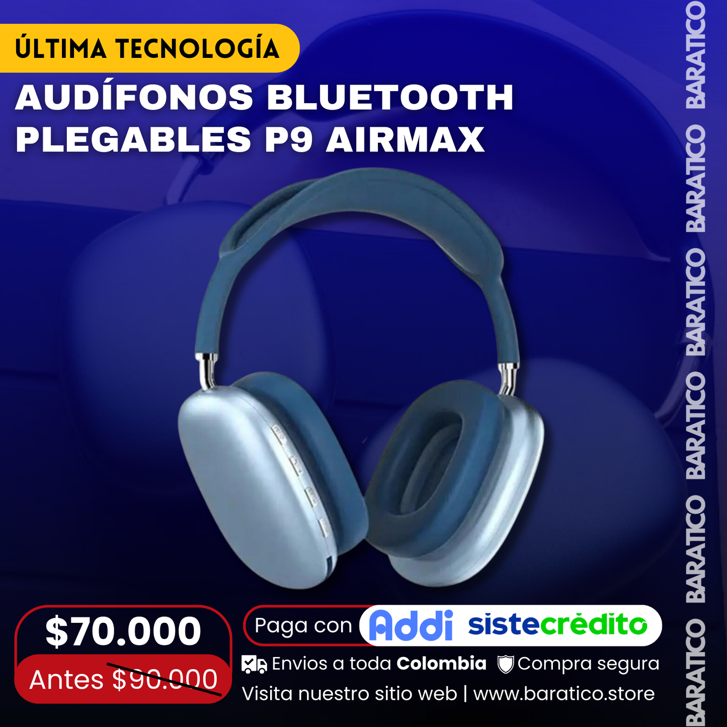 Audífonos Bluetooth Plegables P9 Airmax Diadema ⭐PRECIO : $70.000 🧑🎄