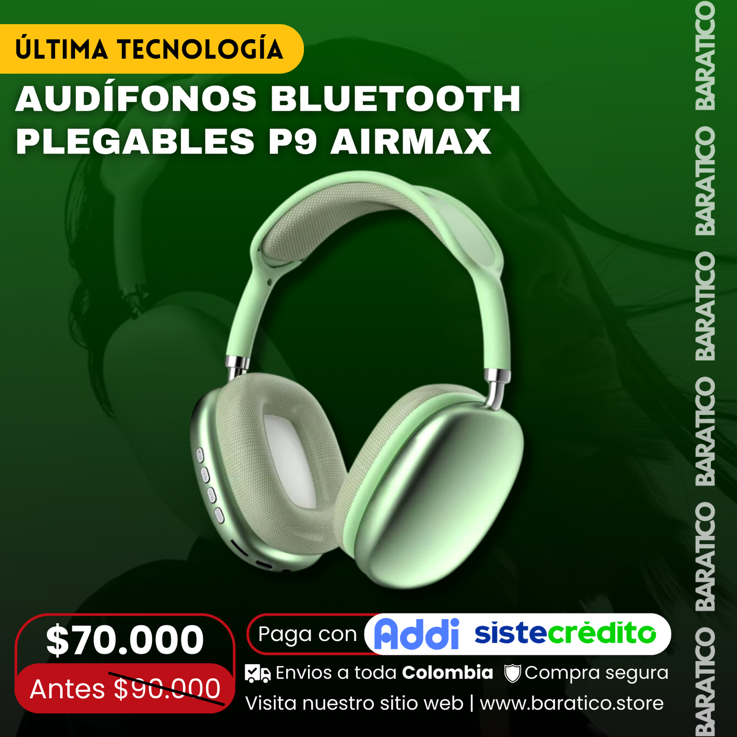 Audífonos Bluetooth Plegables P9 Airmax Diadema ⭐PRECIO : $70.000 🧑🎄