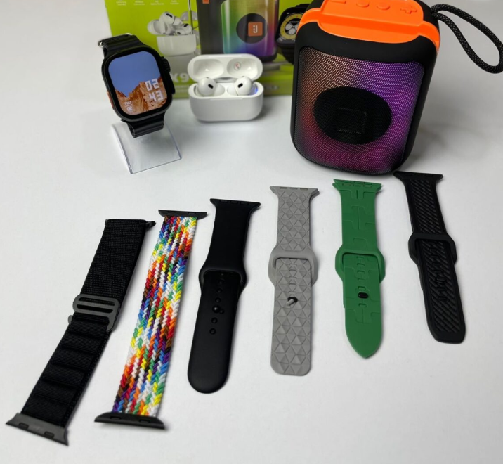 COMBO TL-005 SMARTWATCH + AUDÍFONOS + PARLANTE CON LUCES RGB + 7 MANILLAS