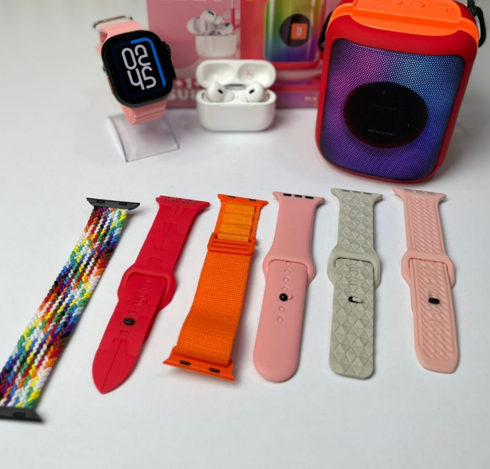 COMBO TL-005 SMARTWATCH + AUDÍFONOS + PARLANTE CON LUCES RGB + 7 MANILLAS