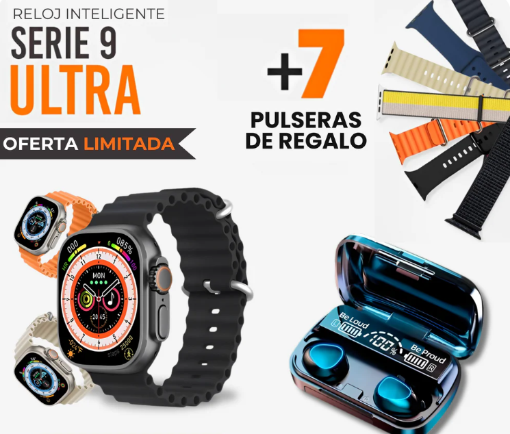 Combo k6 Smartwatch Serie 9 Ultra Kit Con 7 Correas + Auriculares M10 Plus 🚀