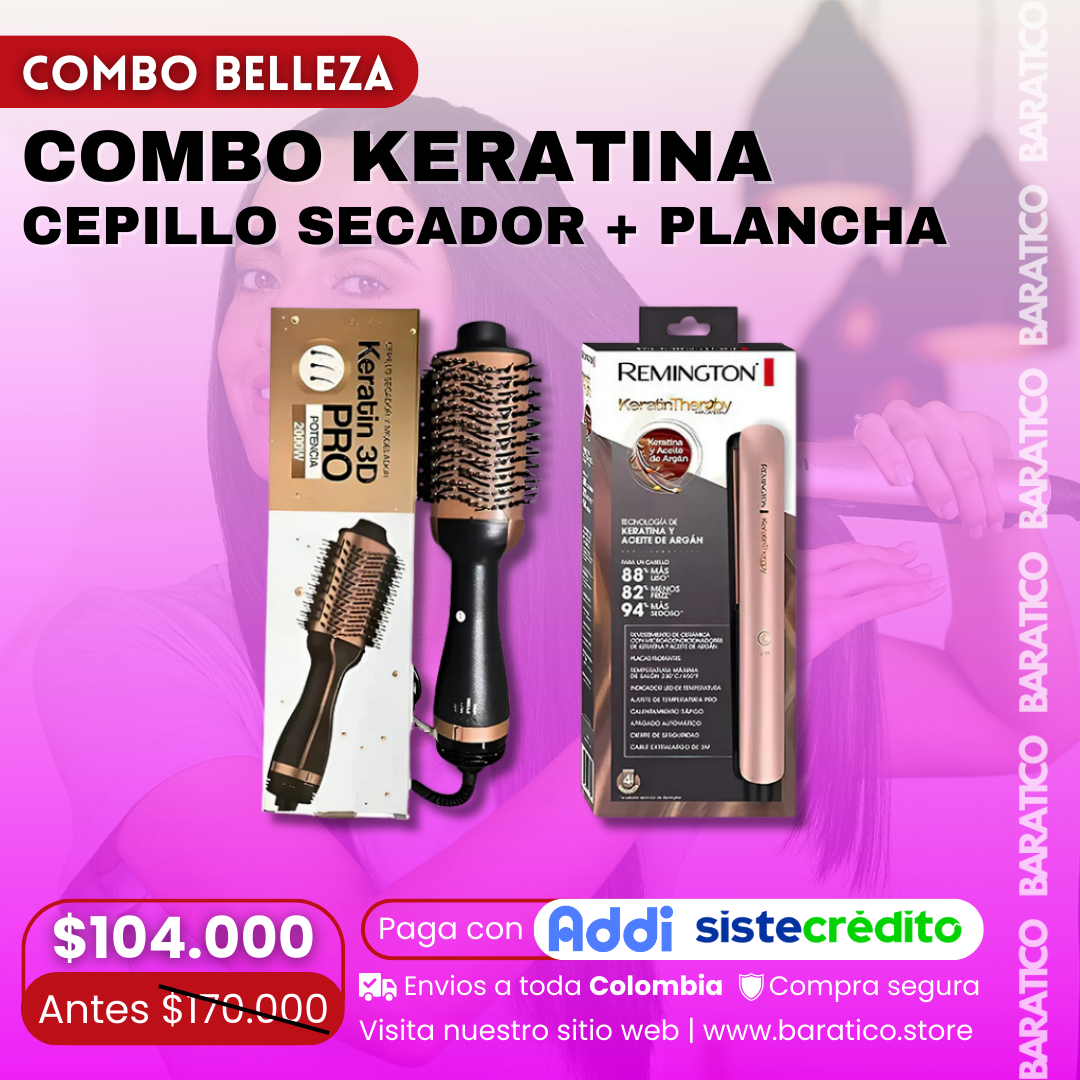 COMBO Cepillo Secador Keratina + Plancha Keratina Therapy $104.000😱