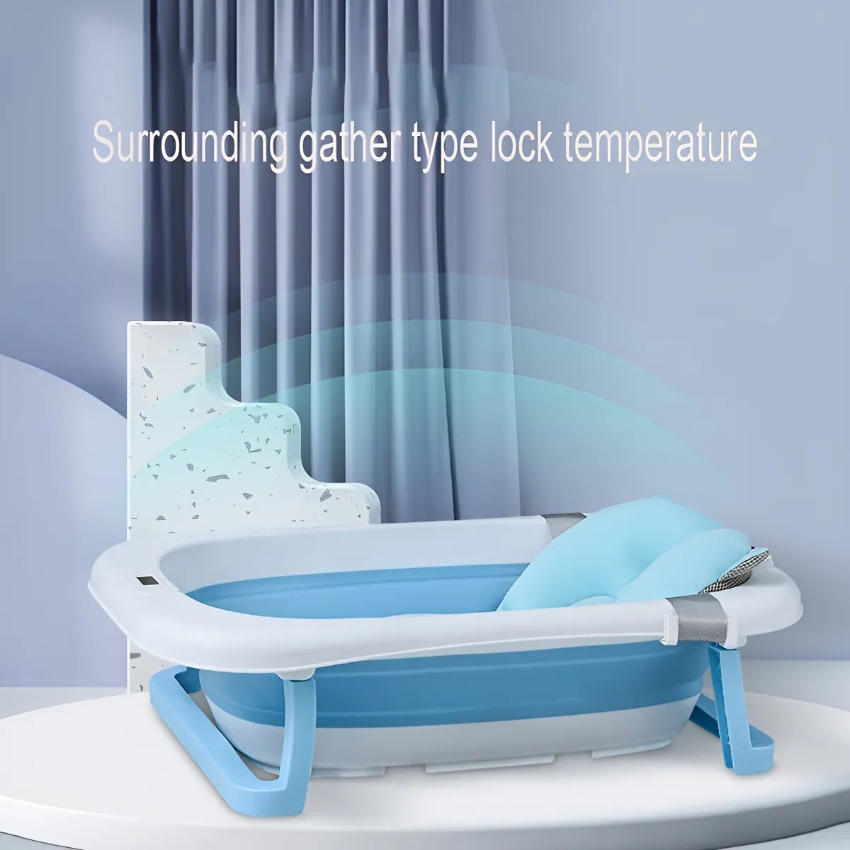 Bañera Tina Plegable Para Bebé Con Termometro + Almohada En Silicona