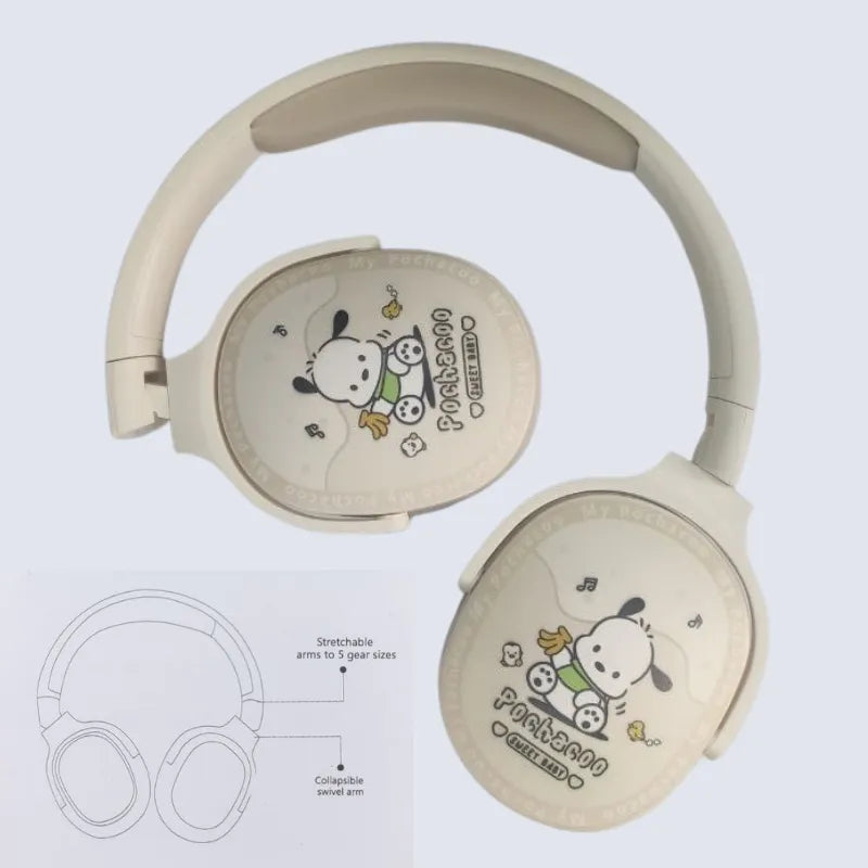 AUDIFONOS DIADEMA BLUETOOTH SANRIO + BOLSO DE PELUCHE