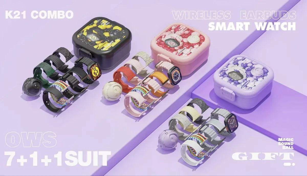 COMBO K21 SMARTWATCH + AUDÍFONOS OWS + 7 CORREAS