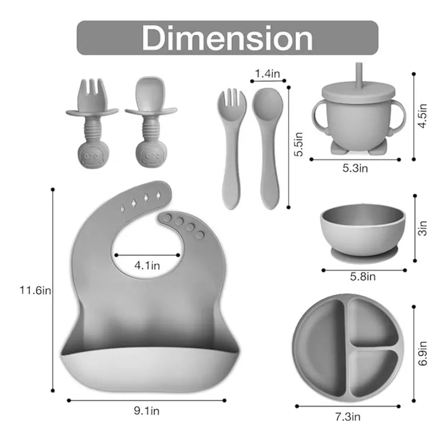 Juego De Cubiertos De Silicona Antideslizante Para Bebé 9pzs