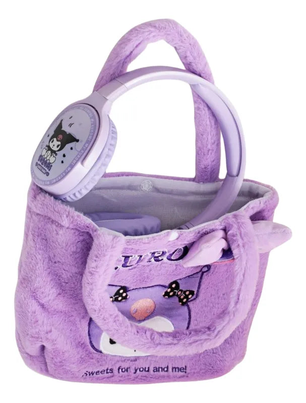 AUDIFONOS DIADEMA BLUETOOTH SANRIO + BOLSO DE PELUCHE
