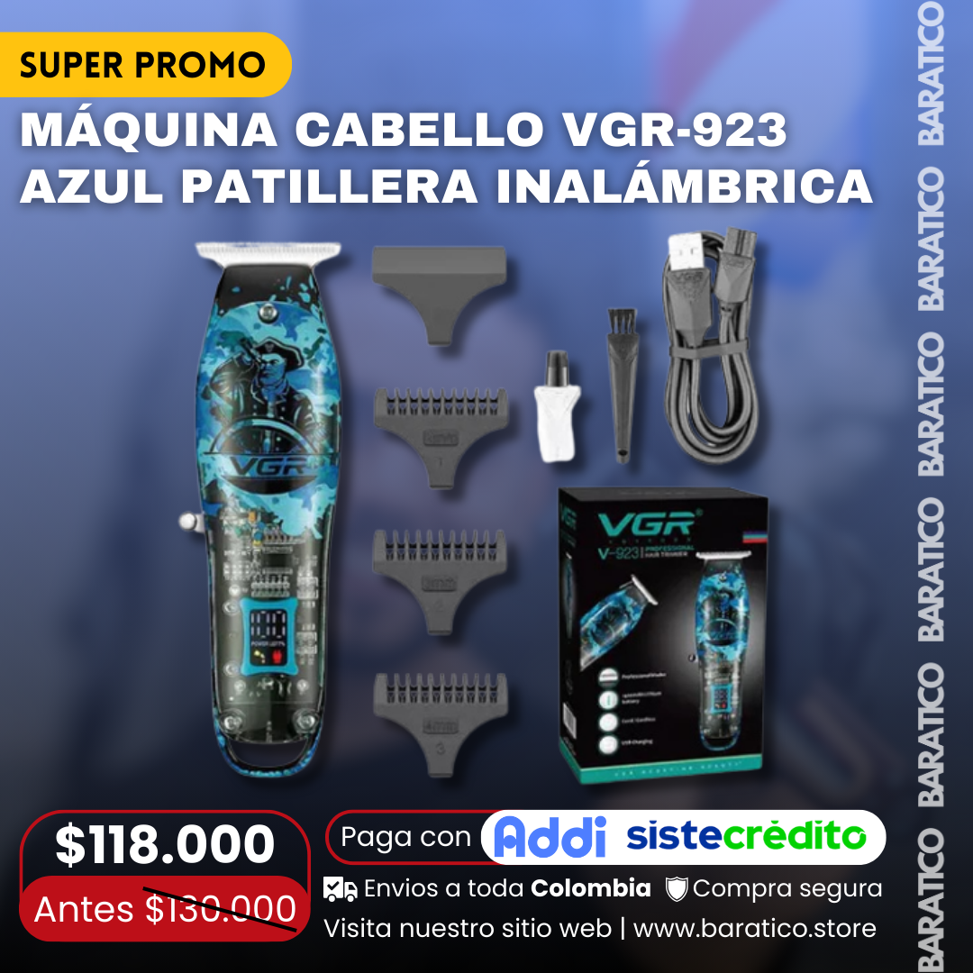 MAQUINA CABELLO VGR-923 AZUL PATILLERA INALAMBRICA👨🏻🦱