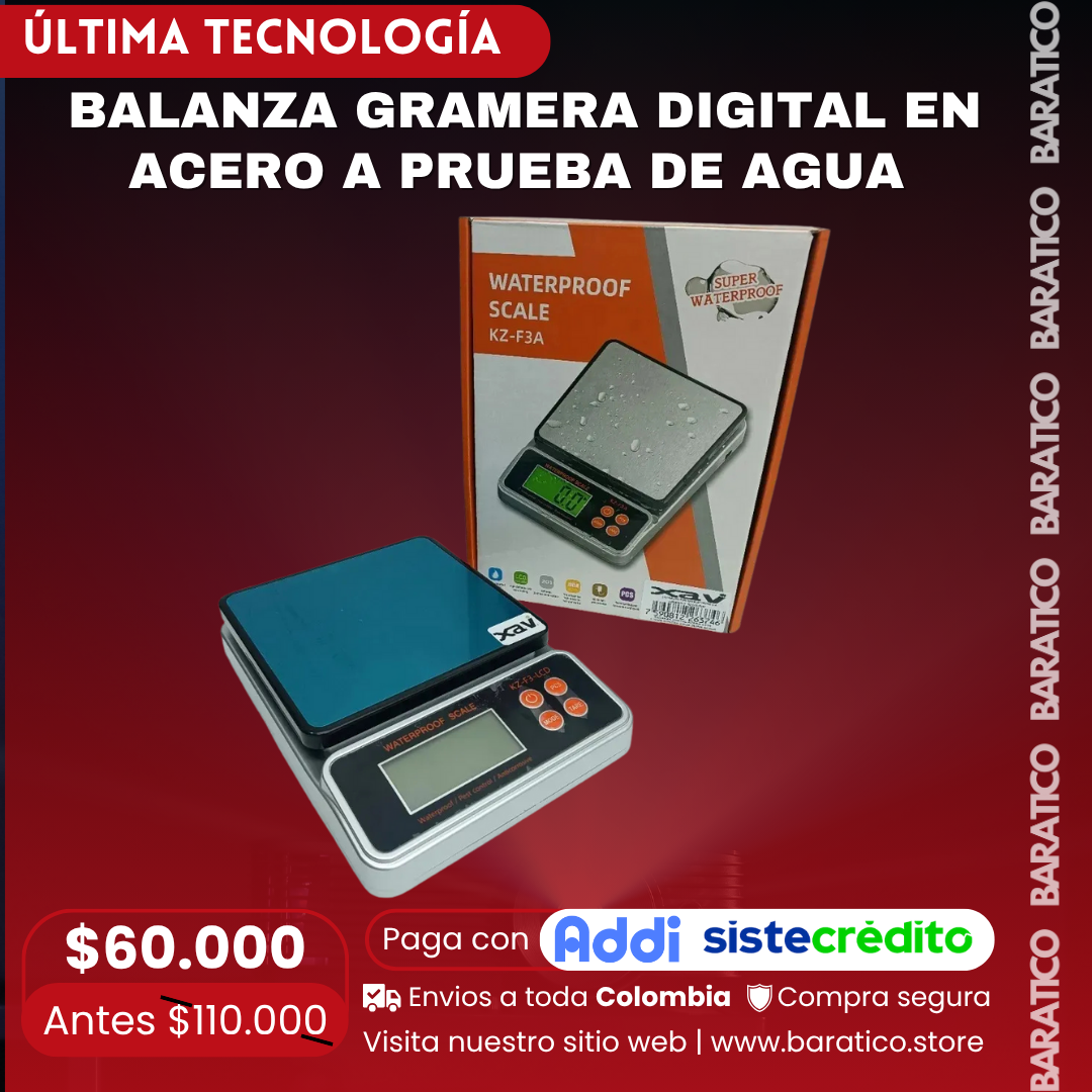 BALANZA GRAMERA DIGITAL EN ACERO A PRUEBA DE AGUA