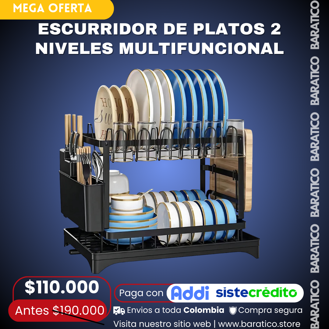 ESCURRIDOR DE PLATOS 2 NIVELES MULTIFUNCIONAL