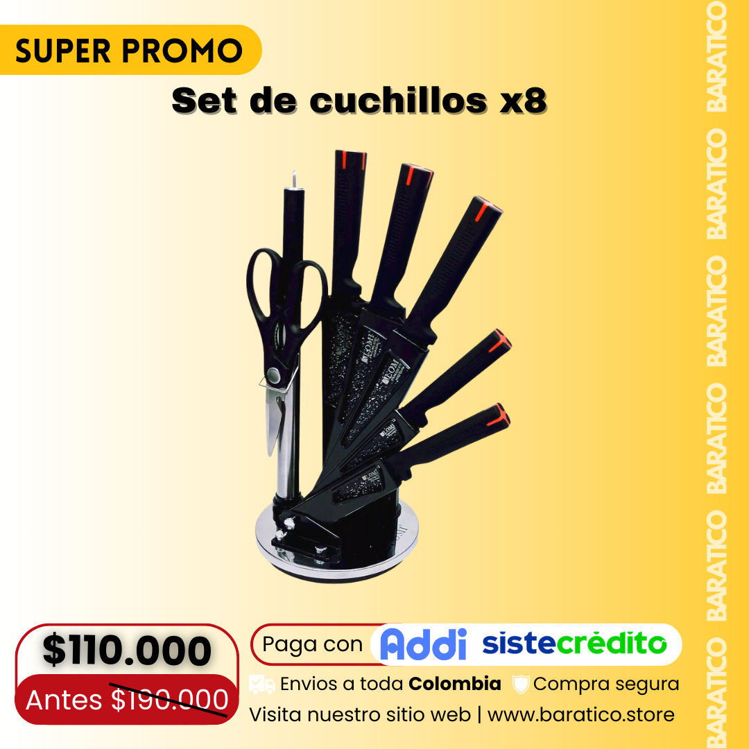 Set de cuchillos x8 con base giratoria