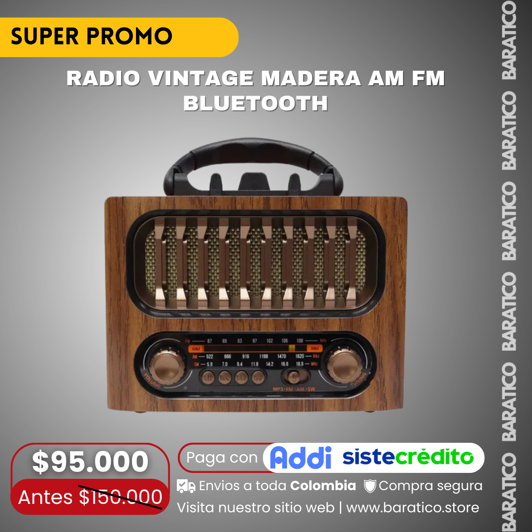 RADIO VINTAGE MADERA AM FM BLUETOOTH