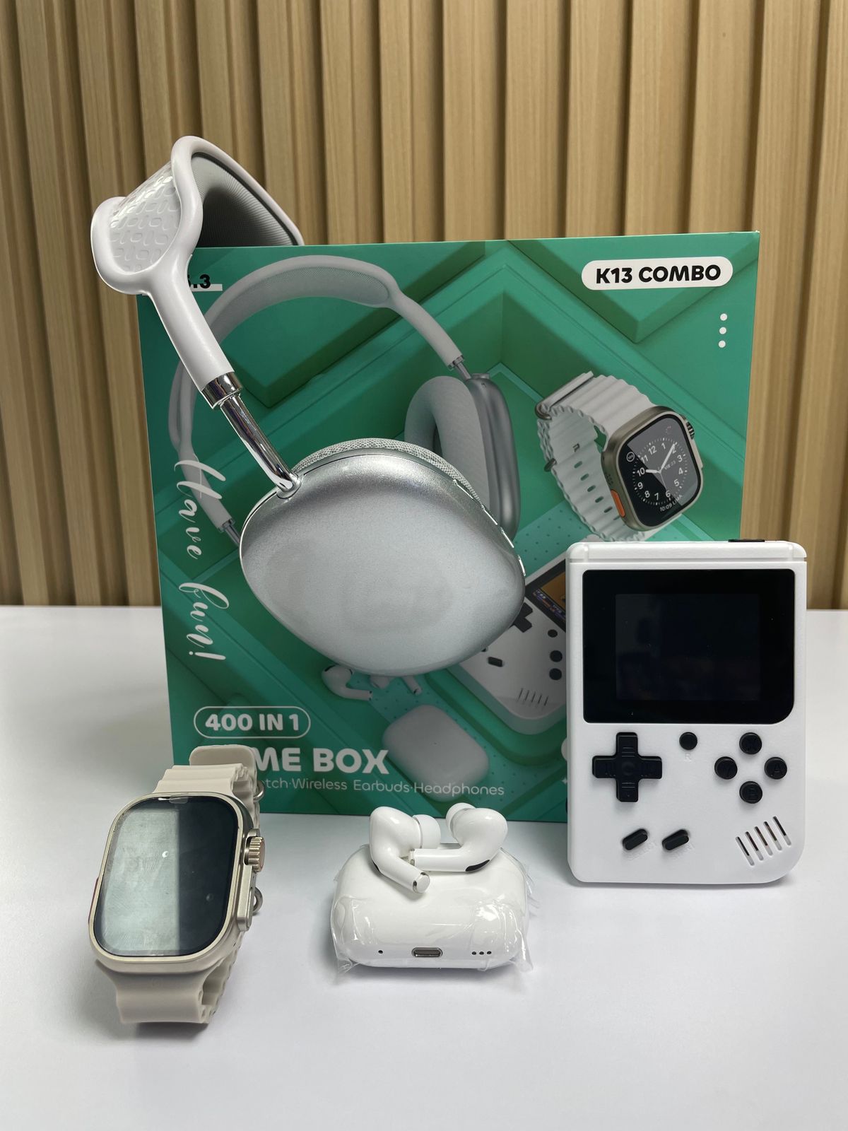 🚀Combo K13 Smartwatch, AirPods, Game Boy y Diadema😱