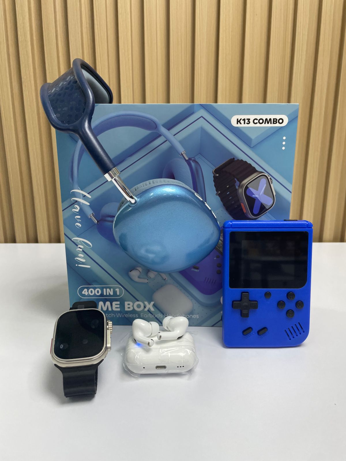 🚀Combo K13 Smartwatch, AirPods, Game Boy y Diadema😱