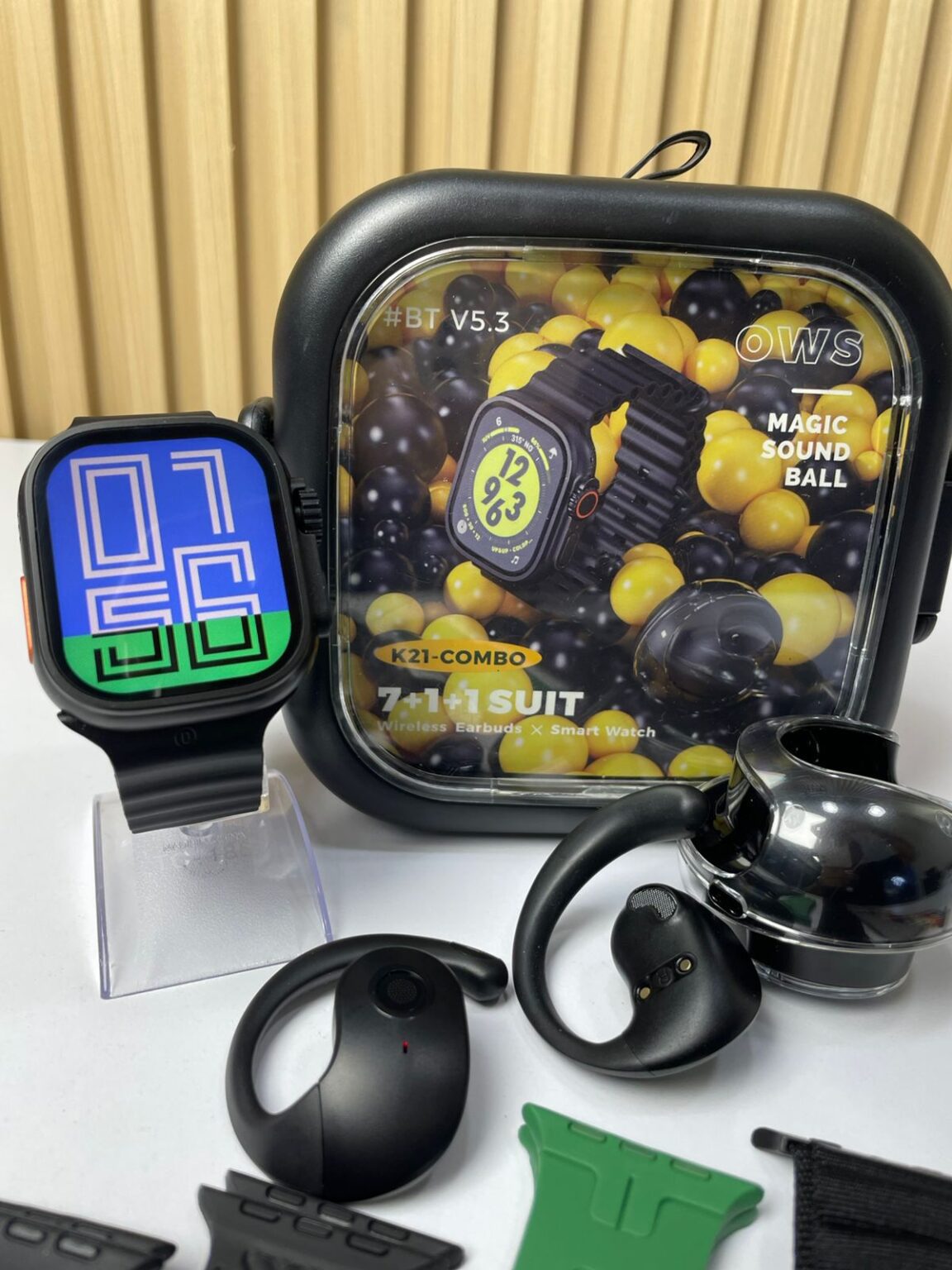 COMBO K21 SMARTWATCH + AUDÍFONOS OWS + 7 CORREAS