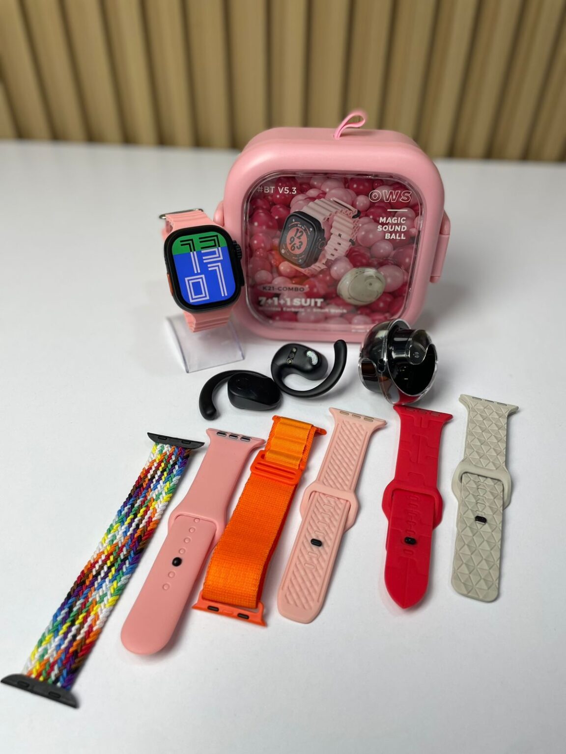 COMBO K21 SMARTWATCH + AUDÍFONOS OWS + 7 CORREAS