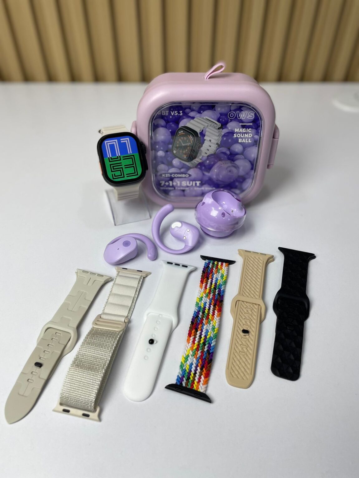 COMBO K21 SMARTWATCH + AUDÍFONOS OWS + 7 CORREAS