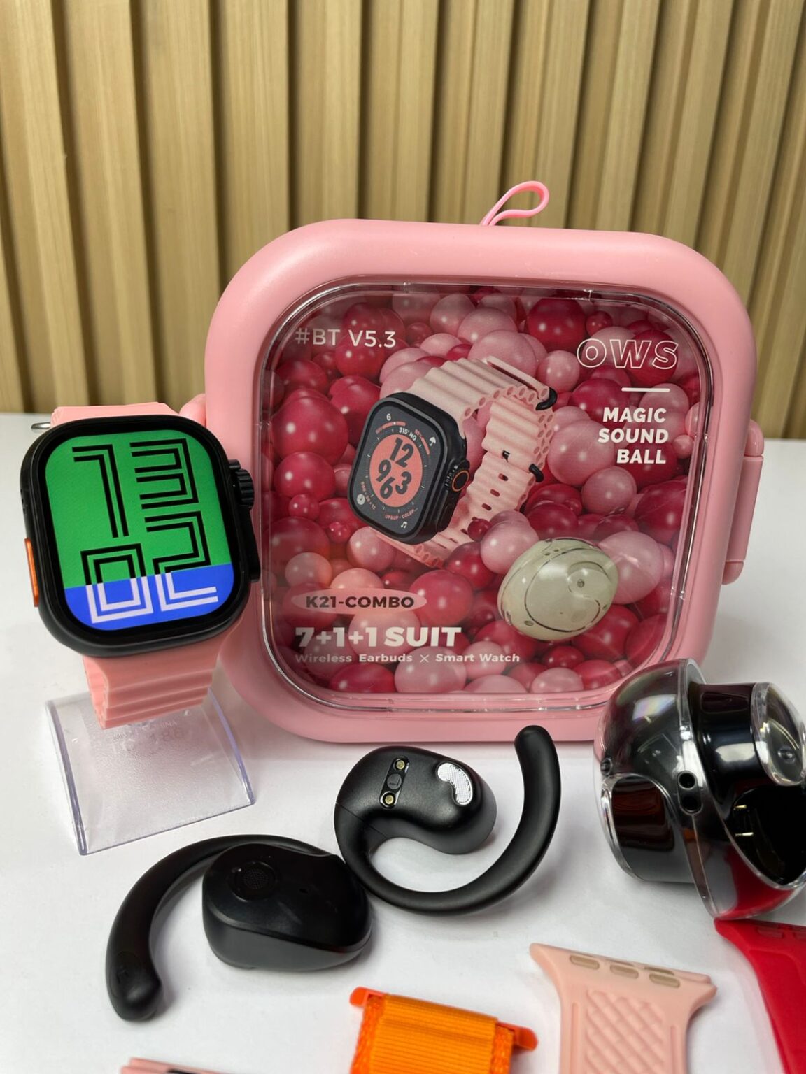 COMBO K21 SMARTWATCH + AUDÍFONOS OWS + 7 CORREAS