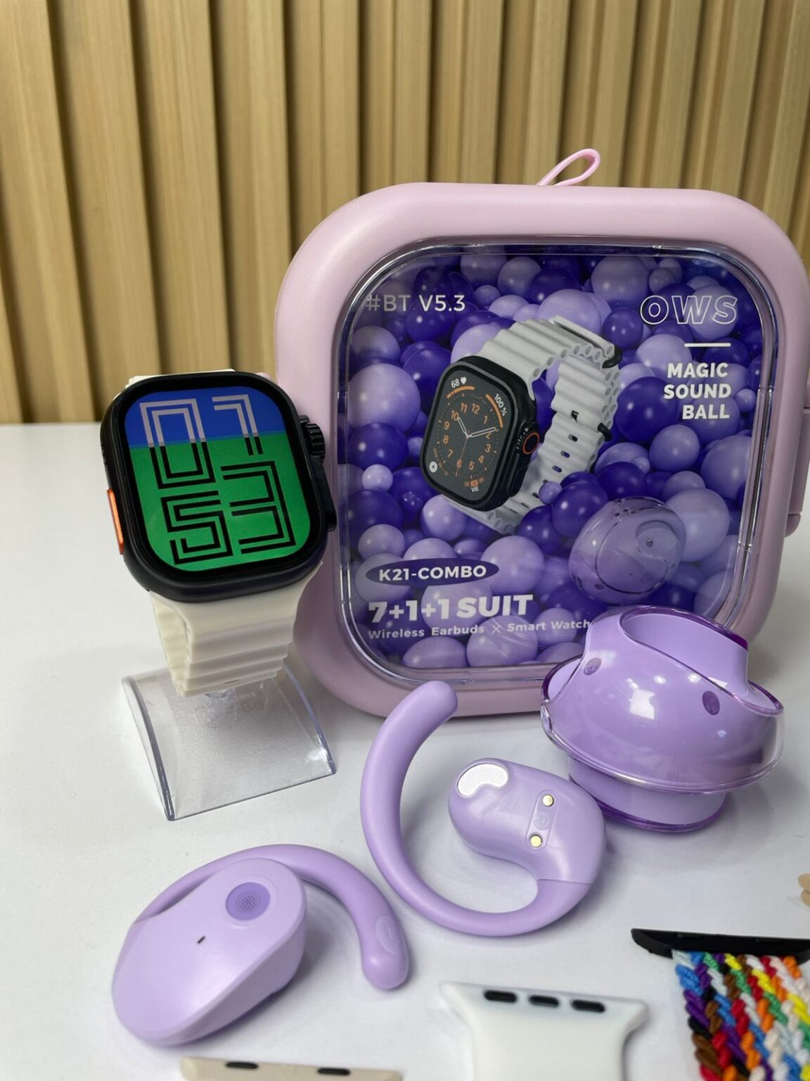 COMBO K21 SMARTWATCH + AUDÍFONOS OWS + 7 CORREAS