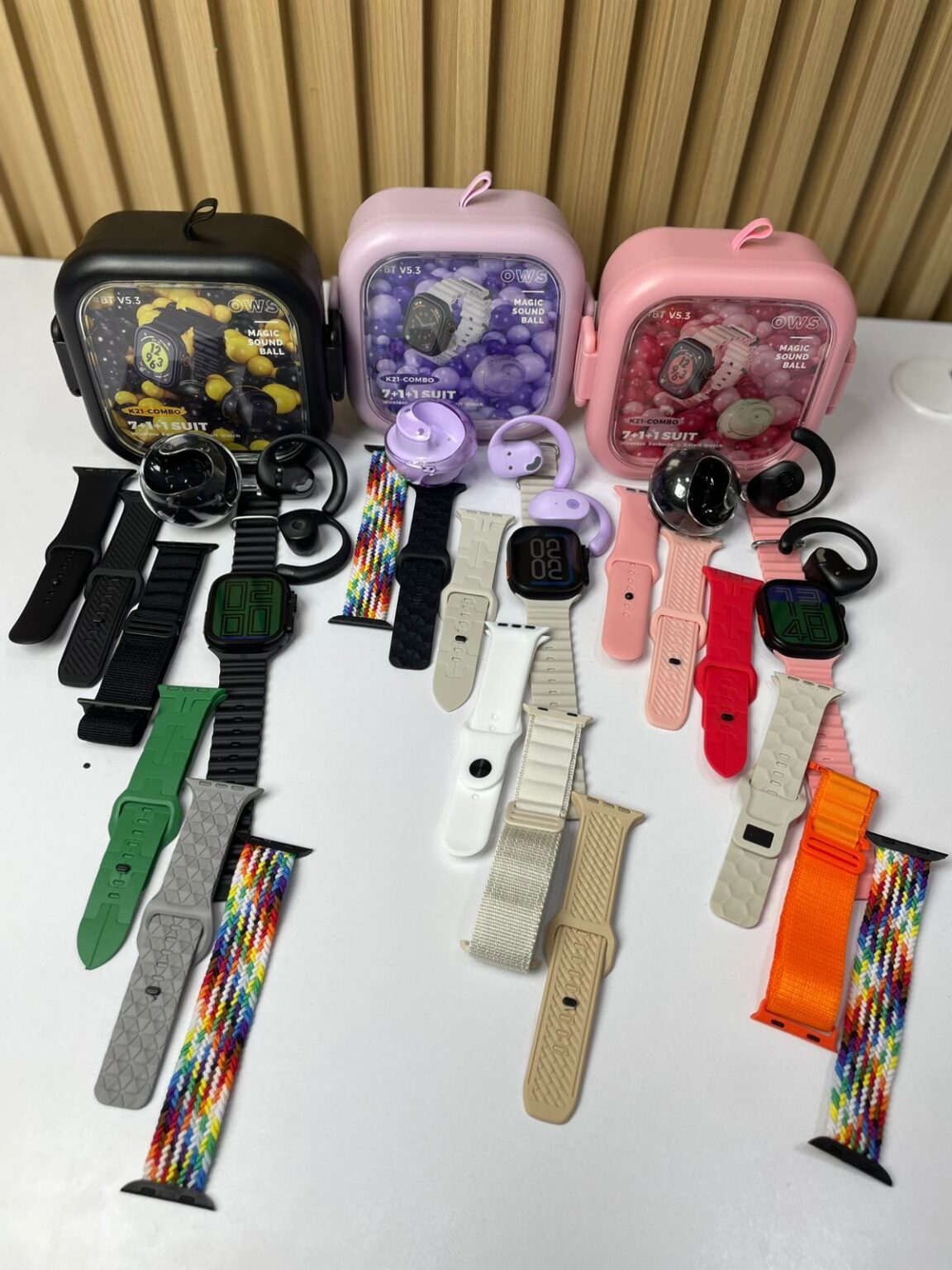 COMBO K21 SMARTWATCH + AUDÍFONOS OWS + 7 CORREAS