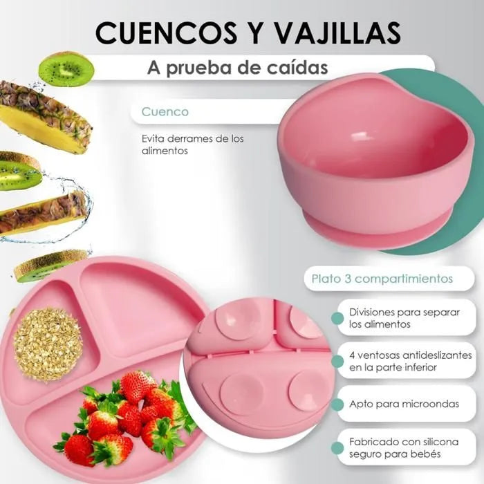 Set Vajilla En Silicona Para Bebe Cubiertos 5 Piezas