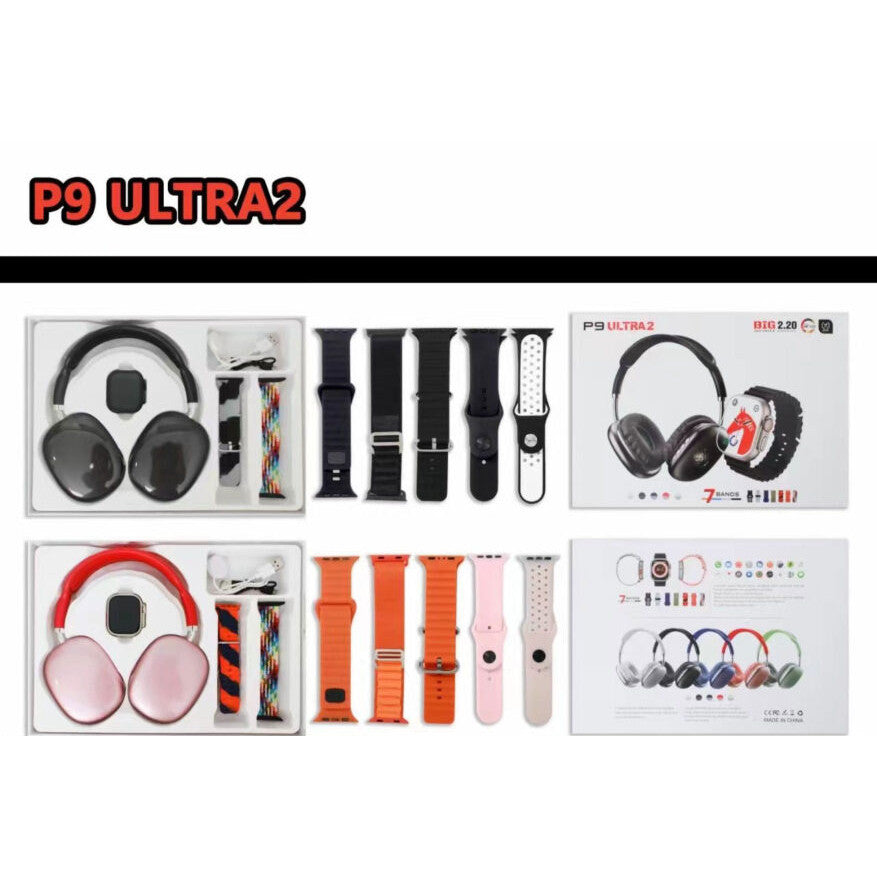 SMARTWATCH + 7 CORREAS + AUDIFONOS DIADEMA P9 ULTRA 2🤯