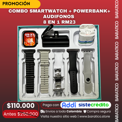 COMBO SMARTWATCH + POWERBANK+ AUDIFONOS  8 EN 1 RM23 😎