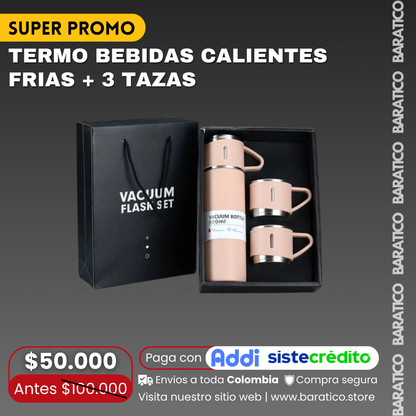 TERMO BEBIDAS CALIENTES FRÍAS + 3 TAZAS 🍵