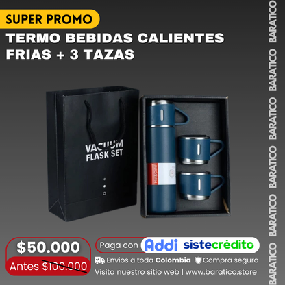 TERMO BEBIDAS CALIENTES FRÍAS + 3 TAZAS 🍵