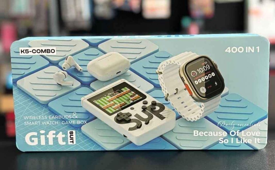 COMBO K5 SMARTWATCH, AUDÍFONOS INALAMBRICOS Y GAME BOY SUP