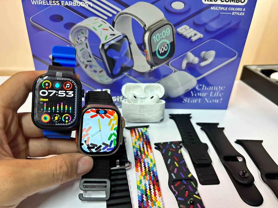 COMBO K20 PAREJA 2 SMARTWATCH + AUDÍFONOS + 8 PULSOS