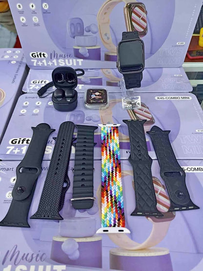 Combo Mini Smartwatch Mujer 7 Pulsos Con Audífonos K45