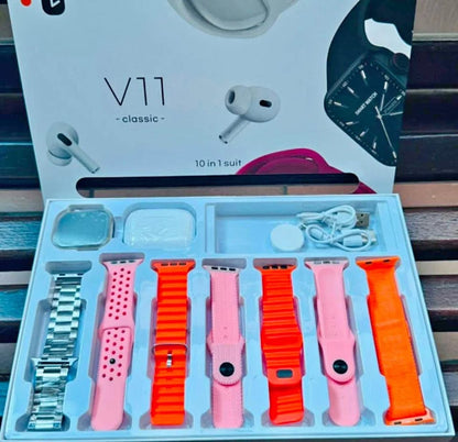Combo V11 Airpods Pro + Reloj con 7 Correas