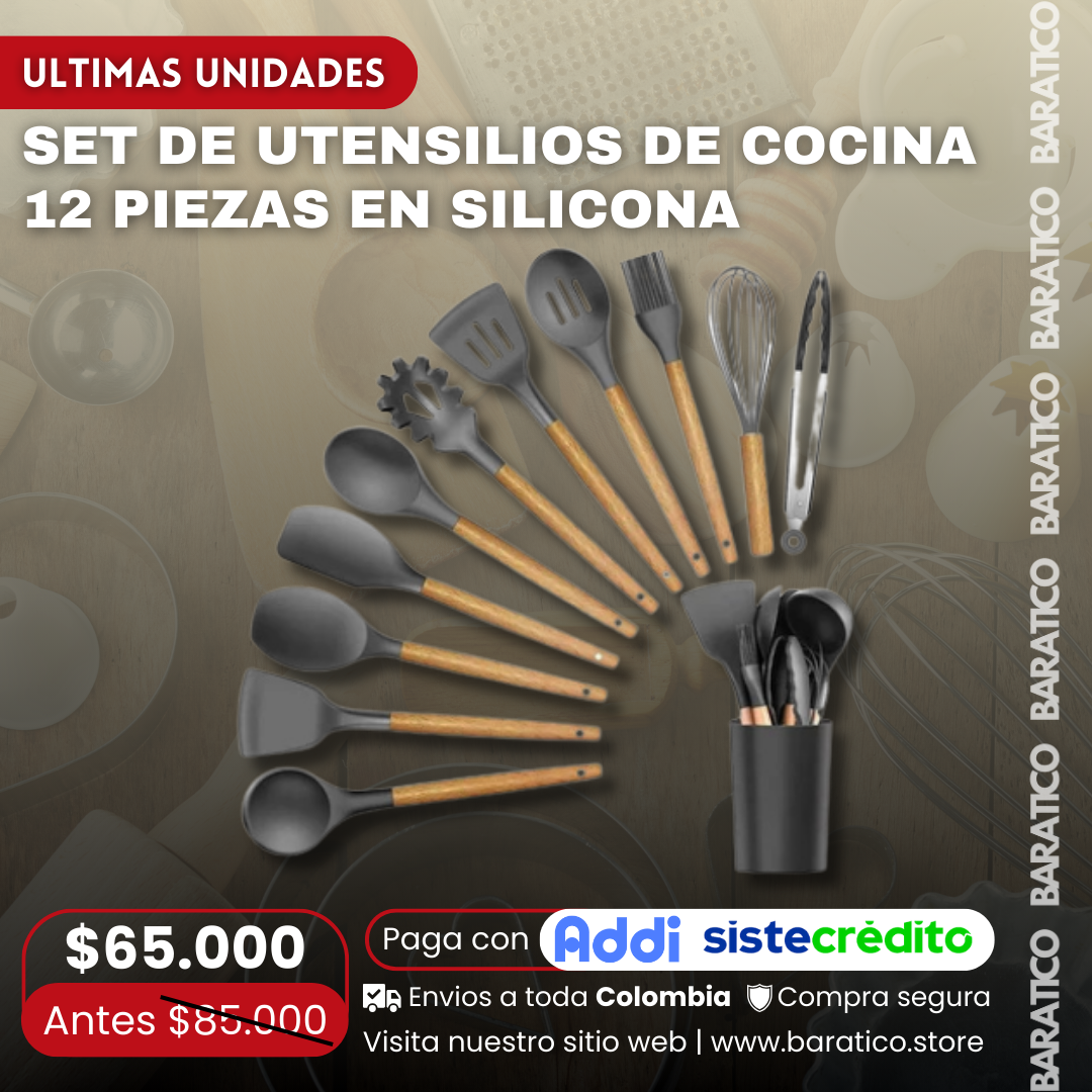 😍SET DE UTENSILIOS DE COCINA 12 PIEZAS EN SILICONA🍴