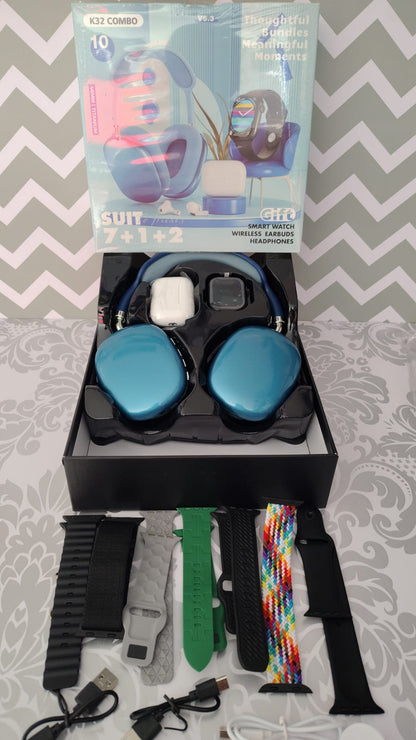 COMBO K32 SMARTWATCH + 7 PULSOS , DIADEMA MAX, AIRPODS MAX