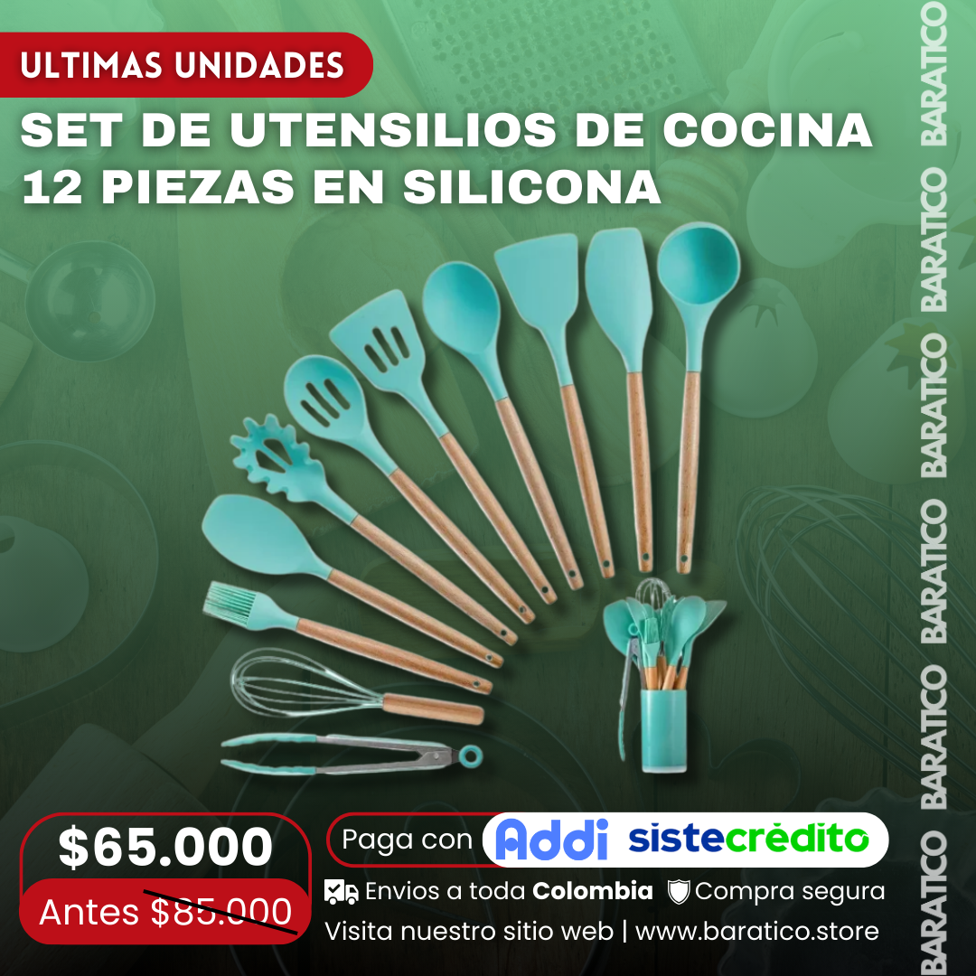 😍SET DE UTENSILIOS DE COCINA 12 PIEZAS EN SILICONA🍴