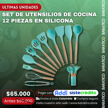 😍SET DE UTENSILIOS DE COCINA 12 PIEZAS EN SILICONA🍴