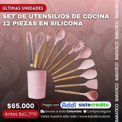 😍SET DE UTENSILIOS DE COCINA 12 PIEZAS EN SILICONA🍴