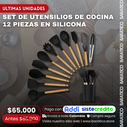 😍SET DE UTENSILIOS DE COCINA 12 PIEZAS EN SILICONA🍴