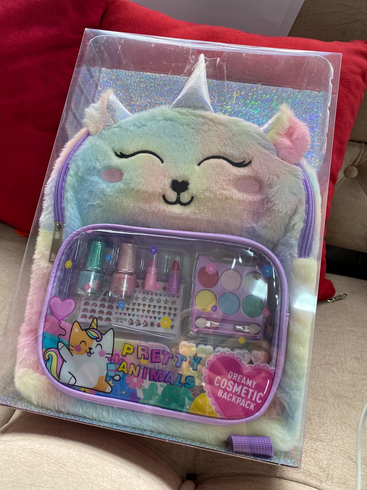 Maleta Mochila Unicornio Peluche + Set De Maquillaje Niñas